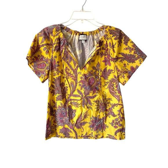 J. Crew Collection Tie Neck Cotton Poplin Yellow Ratti Blouse size XXS - Picture 2 of 8